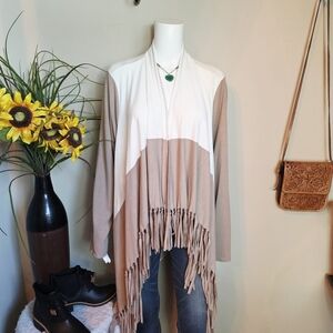Serena Williams Convertible Fringe Tan and Cream Women's Sweater